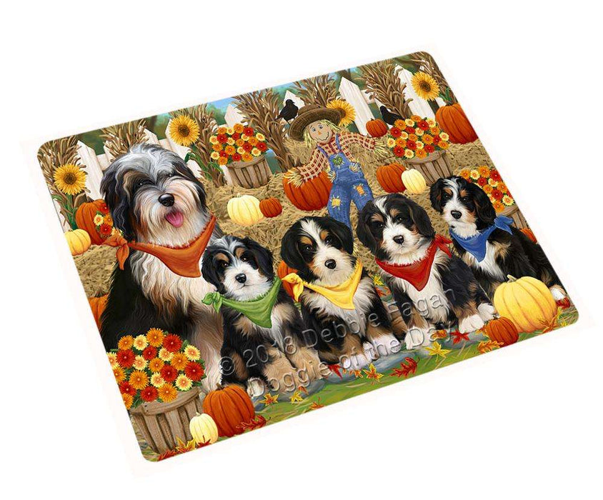 Fall Festive Gathering Bernedoodles Dog with Pumpkins Cutting Board C56394