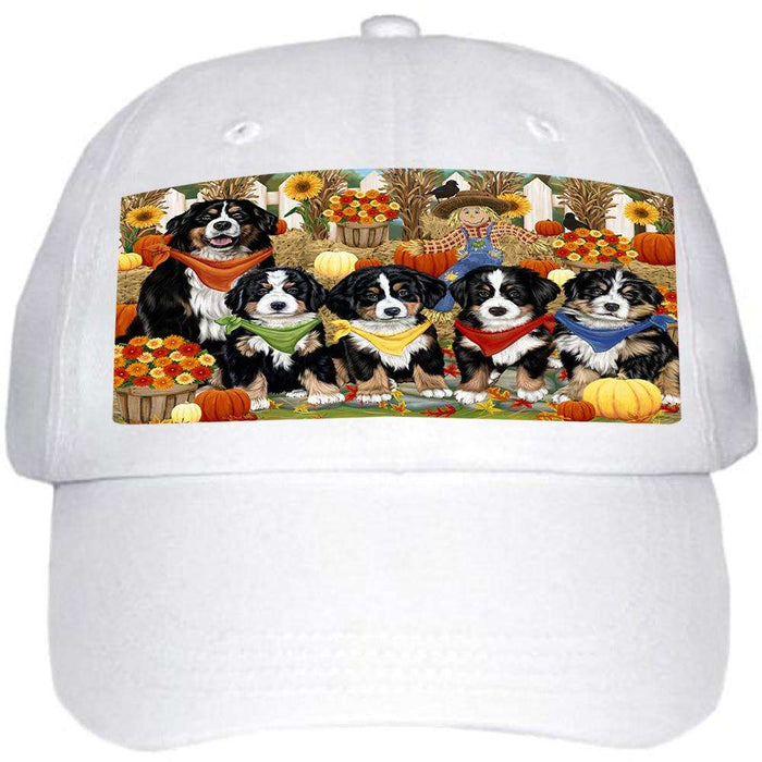 Fall Festive Gathering Bernese Mountain Dogs with Pumpkins Ball Hat Cap HAT55605