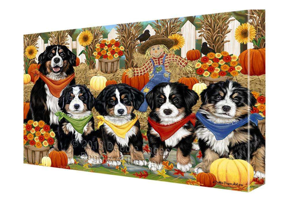 Fall Festive Gathering Bernese Mountain Dogs with Pumpkins Canvas Print Wall Art Décor CVS71837