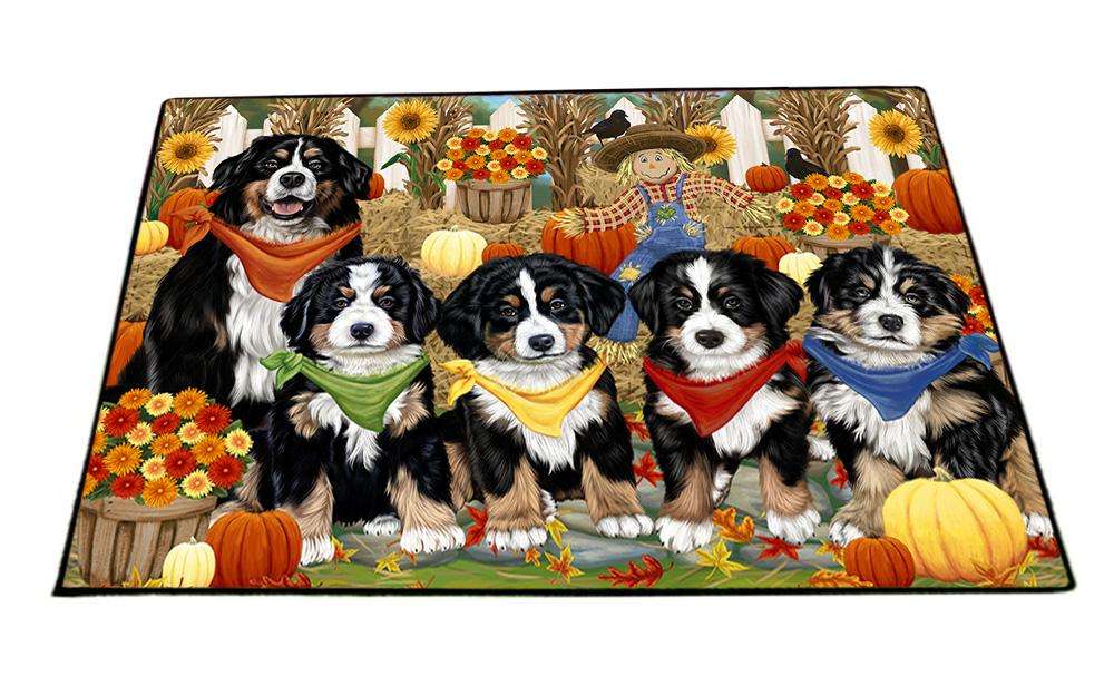 Fall Festive Gathering Bernese Mountain Dogs with Pumpkins Floormat FLMS50664
