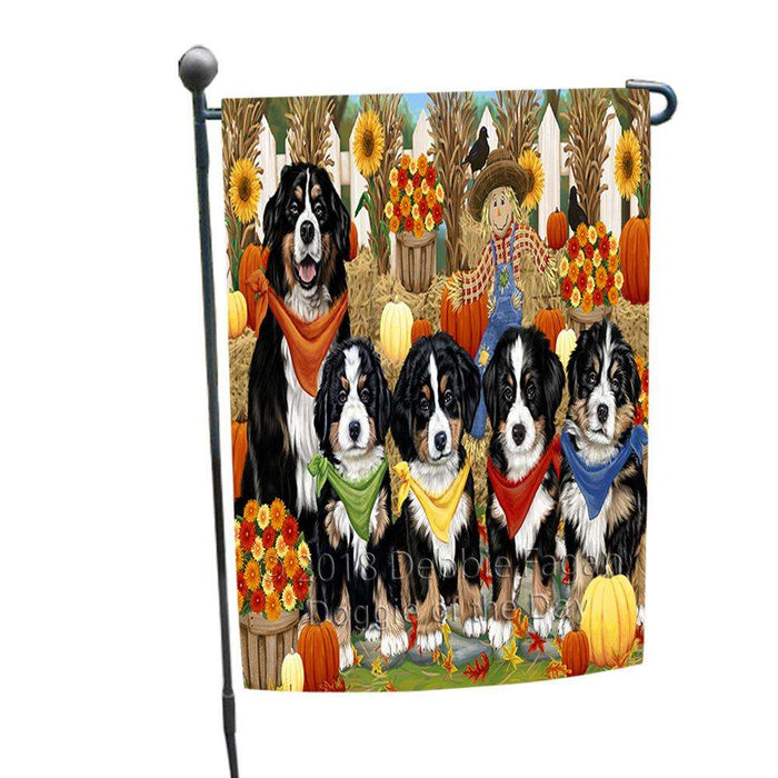 Fall Festive Gathering Bernese Mountain Dogs with Pumpkins Garden Flag GFLG0505
