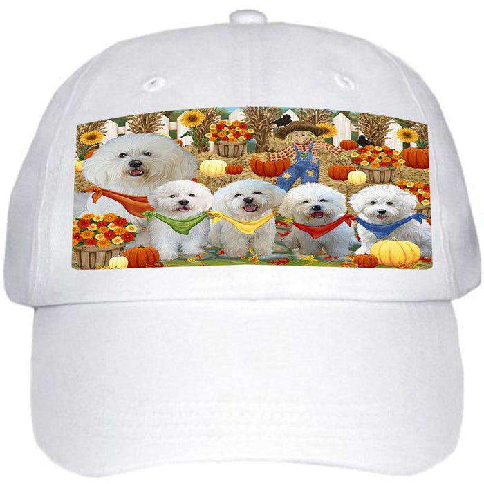 Fall Festive Gathering Bichon Frises Dog with Pumpkins Ball Hat Cap HAT55608