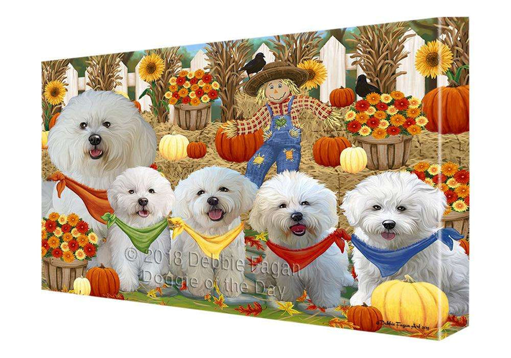 Fall Festive Gathering Bichon Frises Dog with Pumpkins Canvas Print Wall Art Décor CVS71846