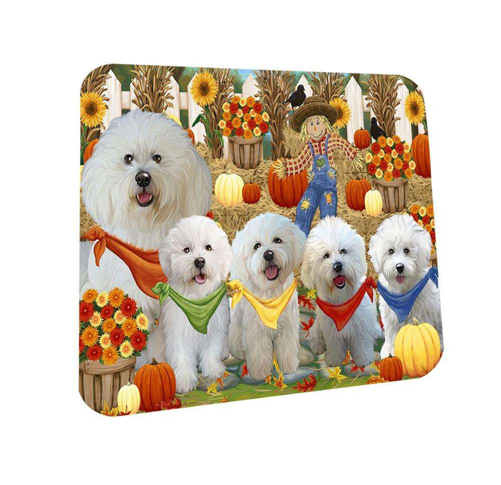 Fall Festive Gathering Bichon Frises Dog with Pumpkins Coasters Set of 4 CST50572