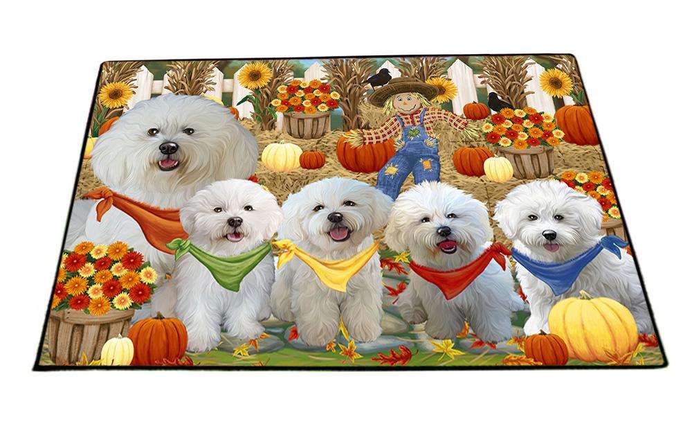 Fall Festive Gathering Bichon Frises Dog with Pumpkins Floormat FLMS50667