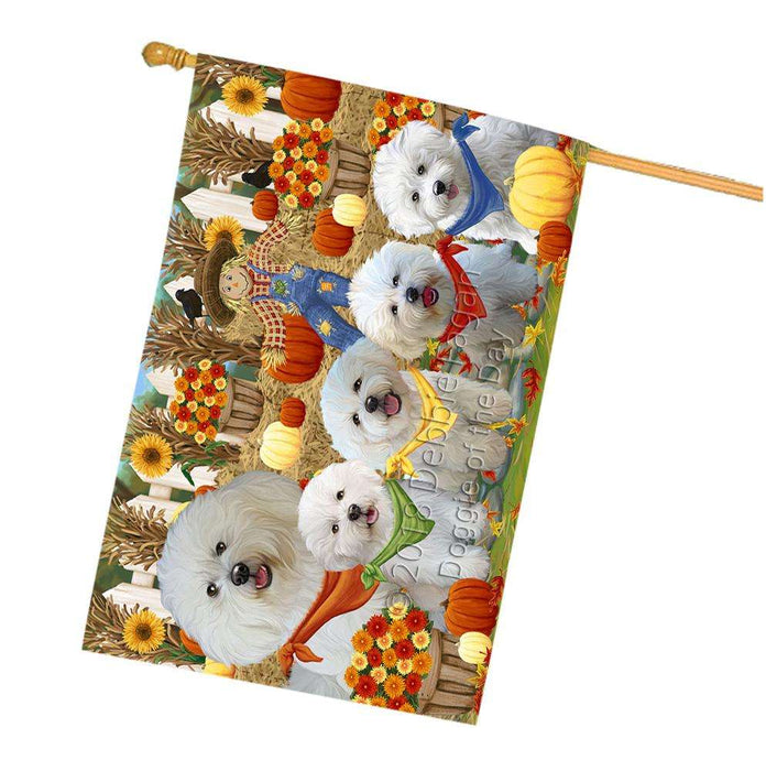 Fall Festive Gathering Bichon Frises Dog with Pumpkins House Flag FLG50642