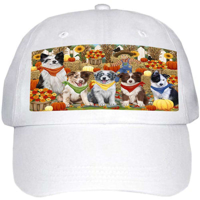 Fall Festive Gathering Border Collies Dog with Pumpkins Ball Hat Cap HAT55614