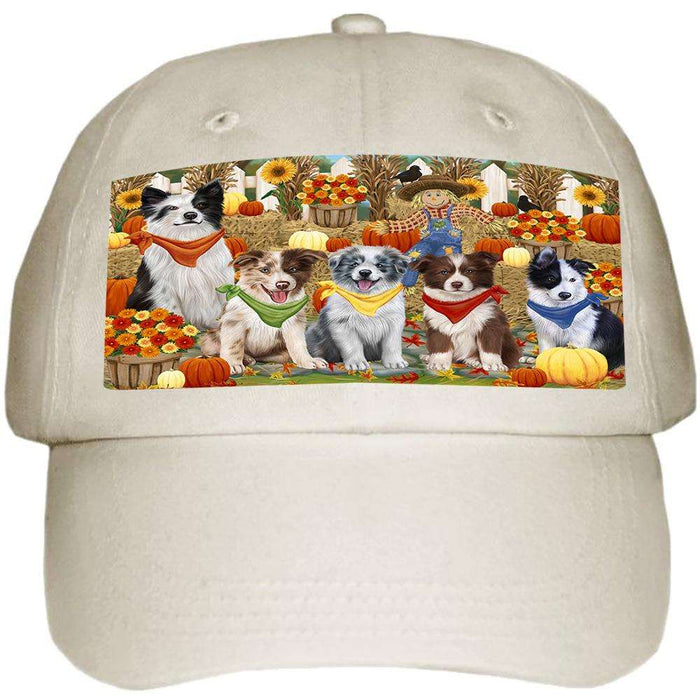 Fall Festive Gathering Border Collies Dog with Pumpkins Ball Hat Cap HAT55614