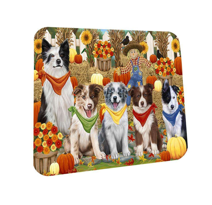 Fall Festive Gathering Border Collies Dog with Pumpkins Coasters Set of 4 CST50574