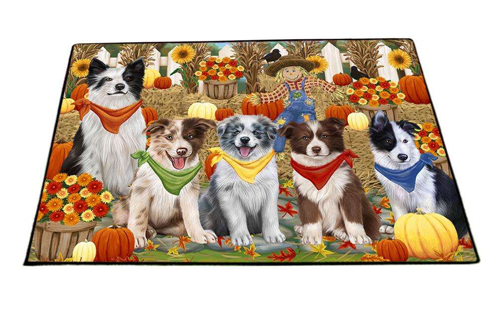 Fall Festive Gathering Border Collies Dog with Pumpkins Floormat FLMS50673
