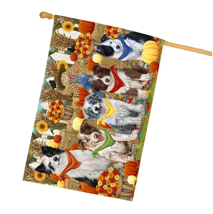 Fall Festive Gathering Border Collies Dog with Pumpkins House Flag FLG50644