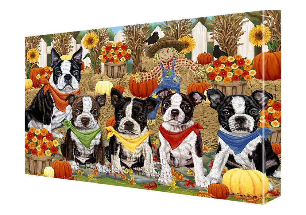 Fall Festive Gathering Boston Terriers Dog with Pumpkins Canvas Print Wall Art Décor CVS71873