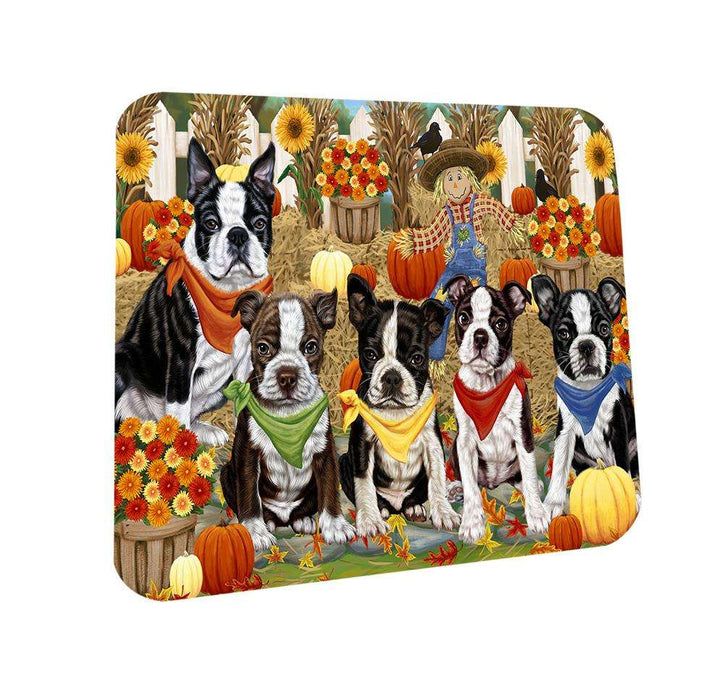 Fall Festive Gathering Boston Terriers Dog with Pumpkins Coasters Set of 4 CST50575