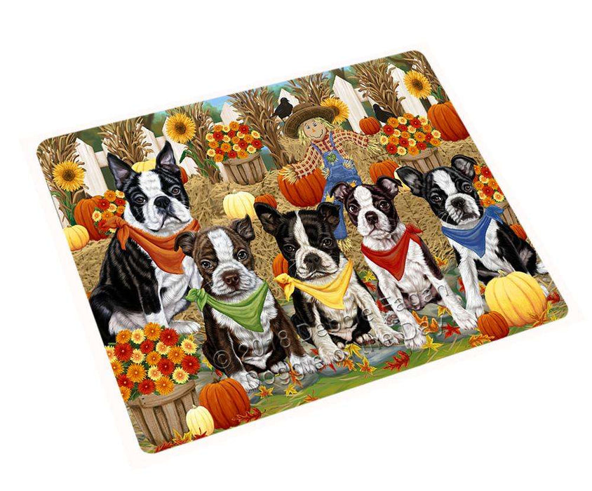 Fall Festive Gathering Boston Terriers Dog with Pumpkins Cutting Board C55908