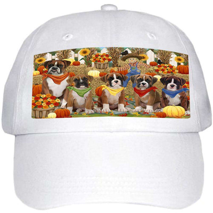 Fall Festive Gathering Boxers Dog with Pumpkins Ball Hat Cap HAT55620