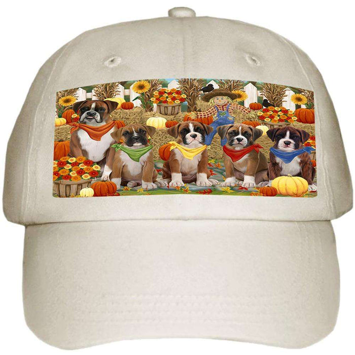 Fall Festive Gathering Boxers Dog with Pumpkins Ball Hat Cap HAT55620