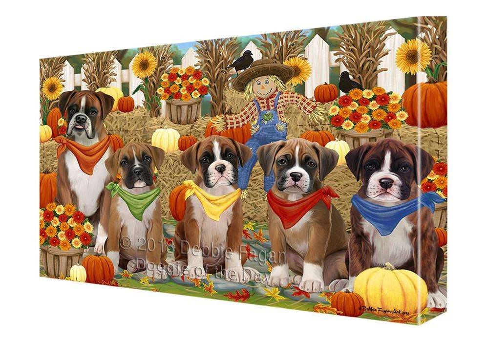 Fall Festive Gathering Boxers Dog with Pumpkins Canvas Print Wall Art Décor CVS71882