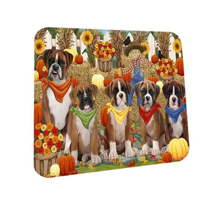 Fall Festive Gathering Boxers Dog with Pumpkins Coasters Set of 4 CST50576