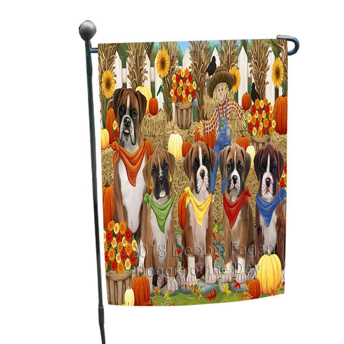 Fall Festive Gathering Boxers Dog with Pumpkins Garden Flag GFLG0510