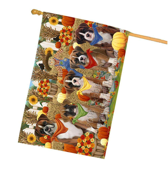 Fall Festive Gathering Boxers Dog with Pumpkins House Flag FLG50646