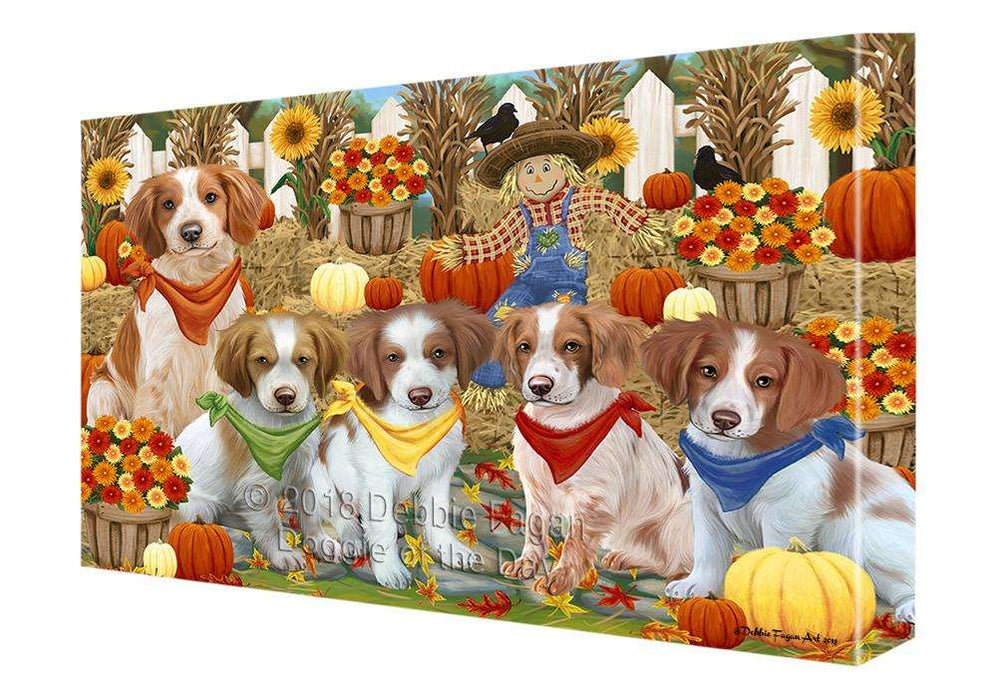 Fall Festive Gathering Brittany Spaniels Dog with Pumpkins Canvas Print Wall Art Décor CVS71891
