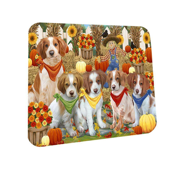 Fall Festive Gathering Brittany Spaniels Dog with Pumpkins Coasters Set of 4 CST50577