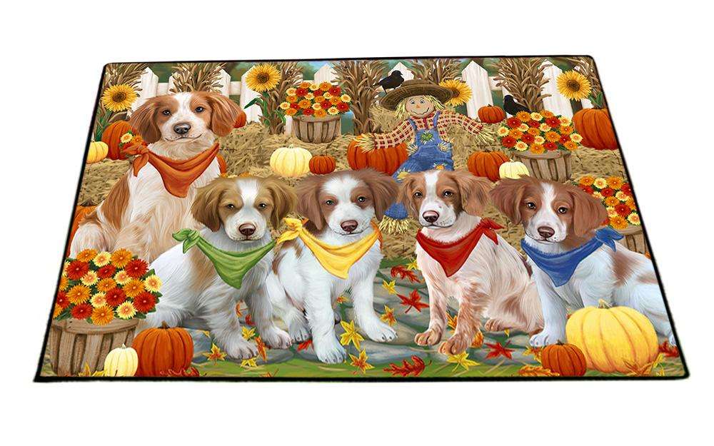 Fall Festive Gathering Brittany Spaniels Dog with Pumpkins Floormat FLMS50682