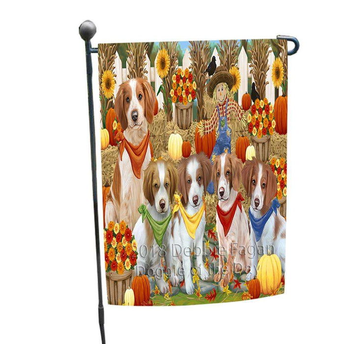 Fall Festive Gathering Brittany Spaniels Dog with Pumpkins Garden Flag GFLG0511