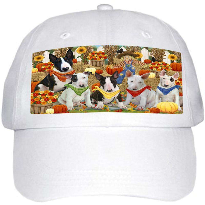 Fall Festive Gathering Bull Terriers Dog with Pumpkins Ball Hat Cap HAT55626