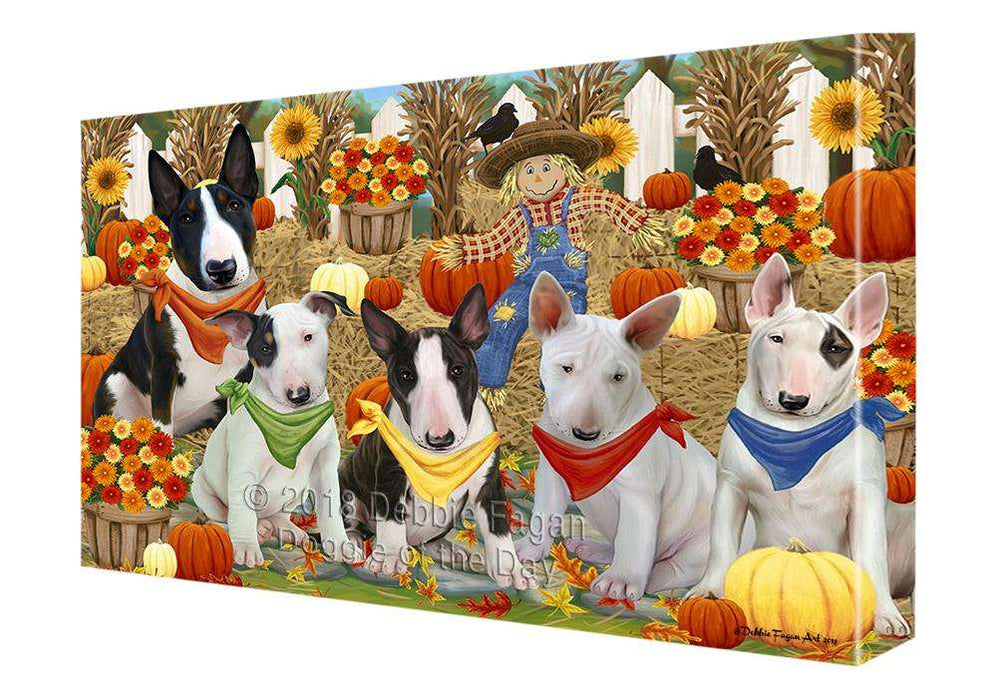 Fall Festive Gathering Bull Terriers Dog with Pumpkins Canvas Print Wall Art Décor CVS71900