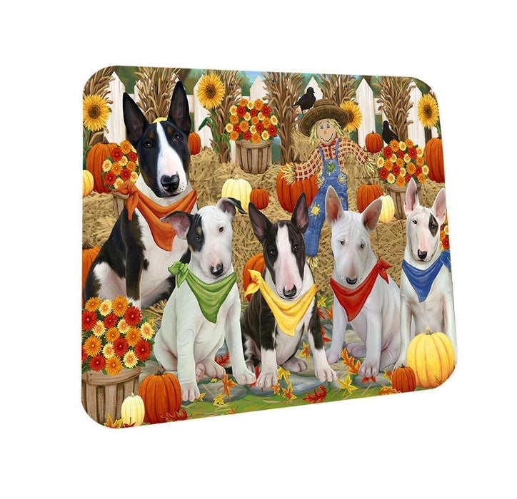 Fall Festive Gathering Bull Terriers Dog with Pumpkins Coasters Set of 4 CST50578
