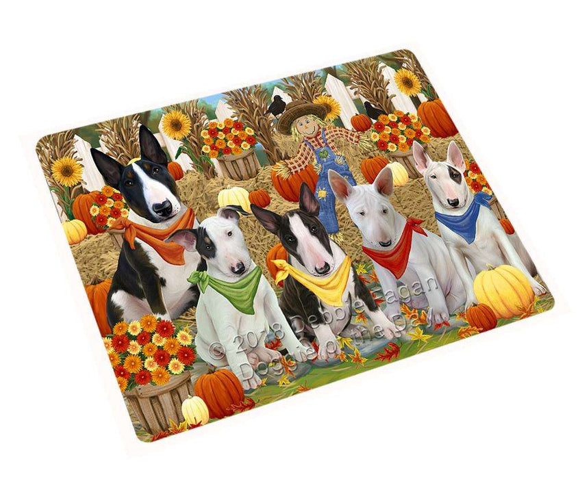 Fall Festive Gathering Bull Terriers Dog with Pumpkins Cutting Board C55917