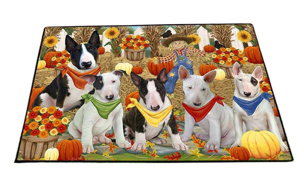 Fall Festive Gathering Bull Terriers Dog with Pumpkins Floormat FLMS50685