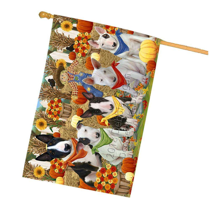 Fall Festive Gathering Bull Terriers Dog with Pumpkins House Flag FLG50648
