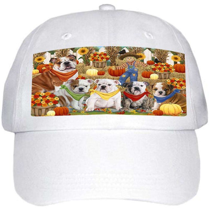 Fall Festive Gathering Bulldogs with Pumpkins Ball Hat Cap HAT55629