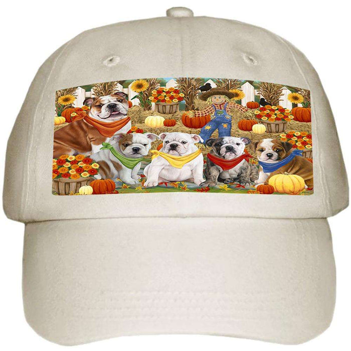 Fall Festive Gathering Bulldogs with Pumpkins Ball Hat Cap HAT55629