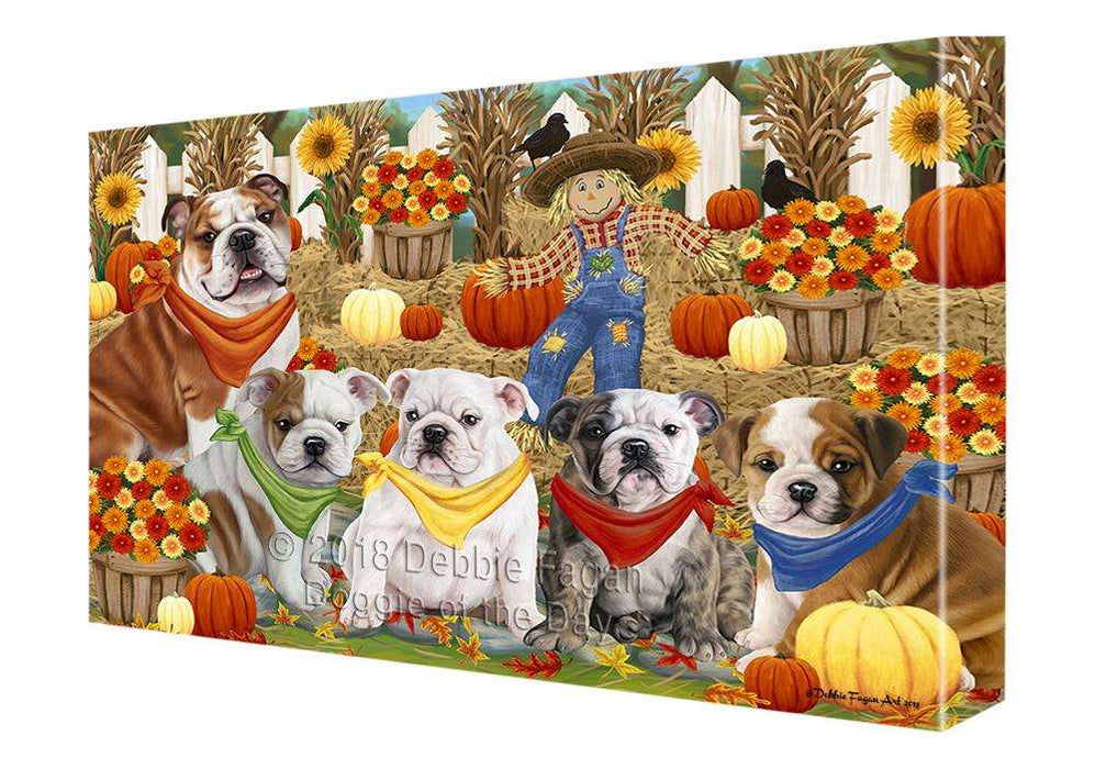 Fall Festive Gathering Bulldogs with Pumpkins Canvas Print Wall Art Décor CVS71909