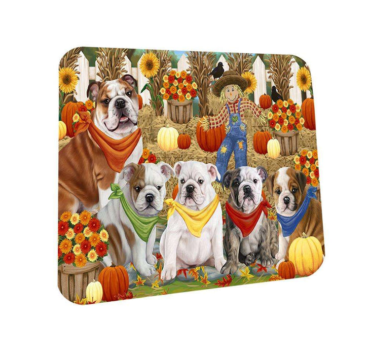 Fall Festive Gathering Bulldogs with Pumpkins Coasters Set of 4 CST50579