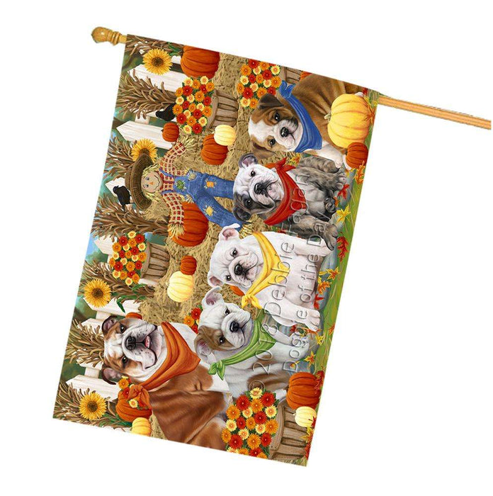 Fall Festive Gathering Bulldogs with Pumpkins House Flag FLG50649