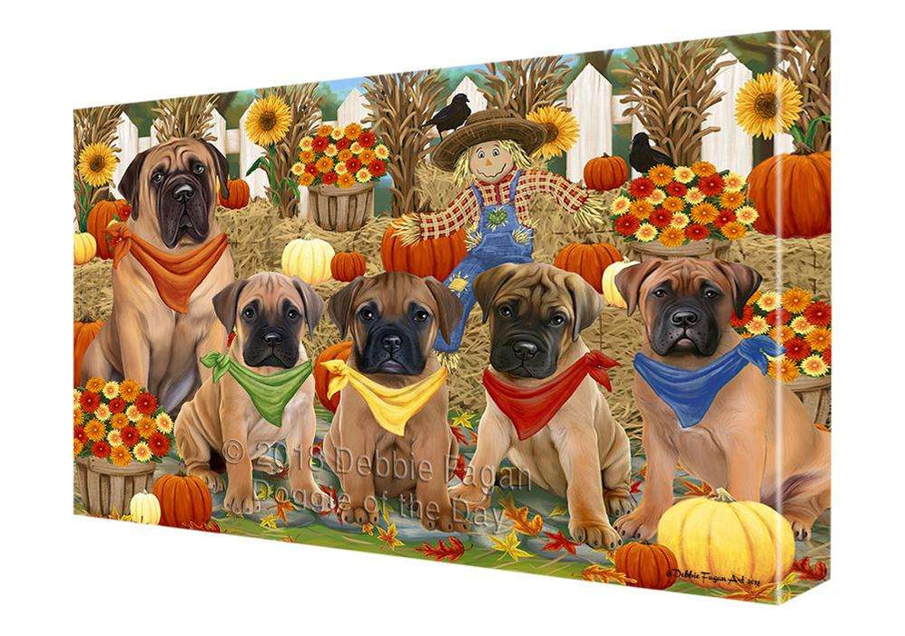 Fall Festive Gathering Bullmastiffs Dog with Pumpkins Canvas Print Wall Art Décor CVS71918