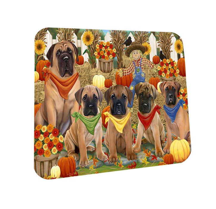 Fall Festive Gathering Bullmastiffs Dog with Pumpkins Coasters Set of 4 CST50580