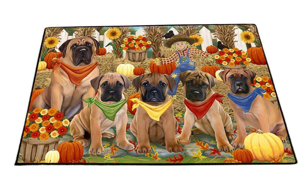 Fall Festive Gathering Bullmastiffs Dog with Pumpkins Floormat FLMS50691