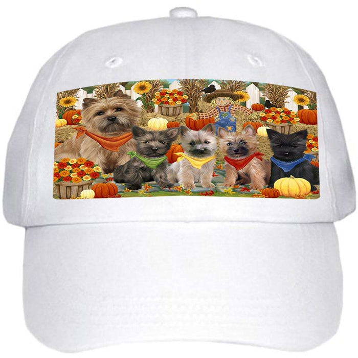 Fall Festive Gathering Cairn Terriers Dog with Pumpkins Ball Hat Cap HAT55635