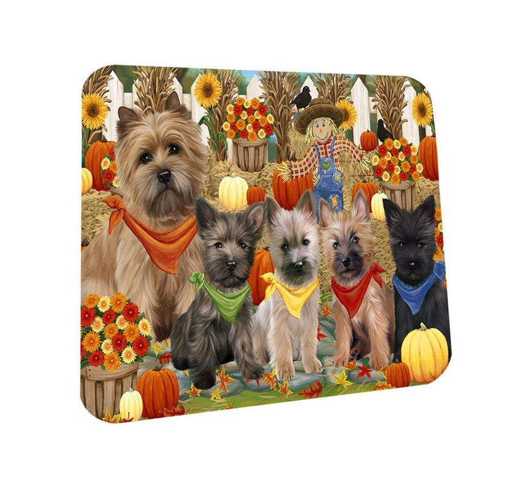 Fall Festive Gathering Cairn Terriers Dog with Pumpkins Coasters Set of 4 CST50581