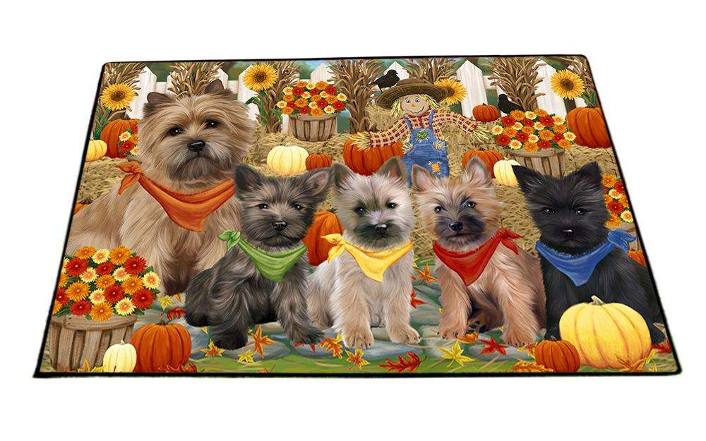 Fall Festive Gathering Cairn Terriers Dog with Pumpkins Floormat FLMS50694