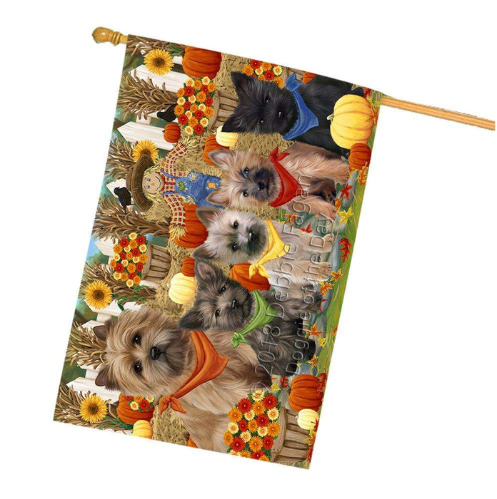 Fall Festive Gathering Cairn Terriers Dog with Pumpkins House Flag FLG50651