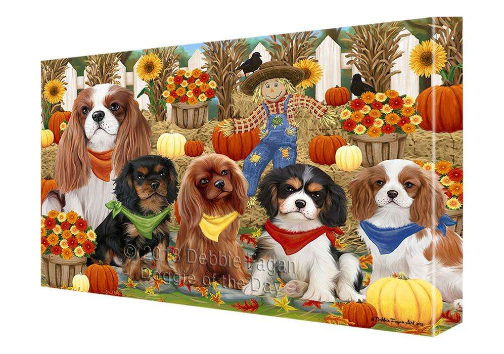 Fall Festive Gathering Cavalier King Charles Spaniels Dog with Pumpkins Canvas Print Wall Art Décor CVS71936