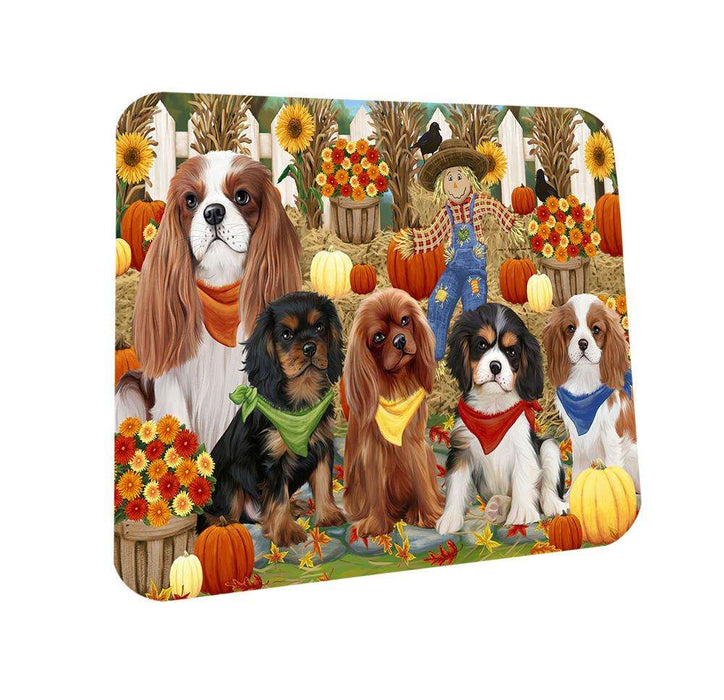 Fall Festive Gathering Cavalier King Charles Spaniels Dog with Pumpkins Coasters Set of 4 CST50582