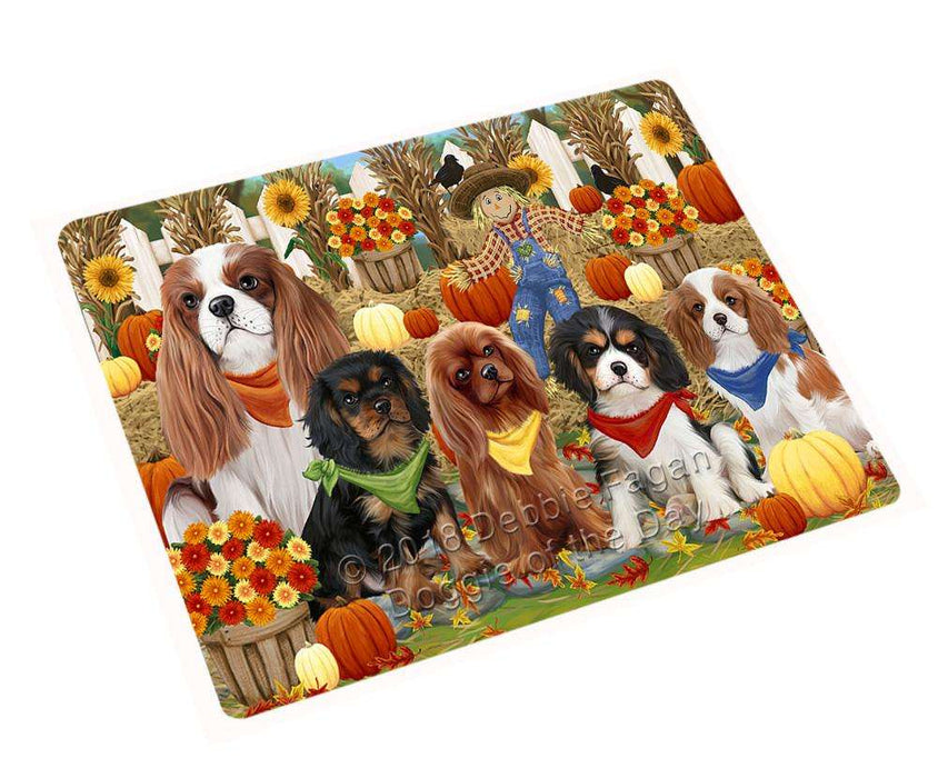 Fall Festive Gathering Cavalier King Charles Spaniels Dog with Pumpkins Cutting Board C55929