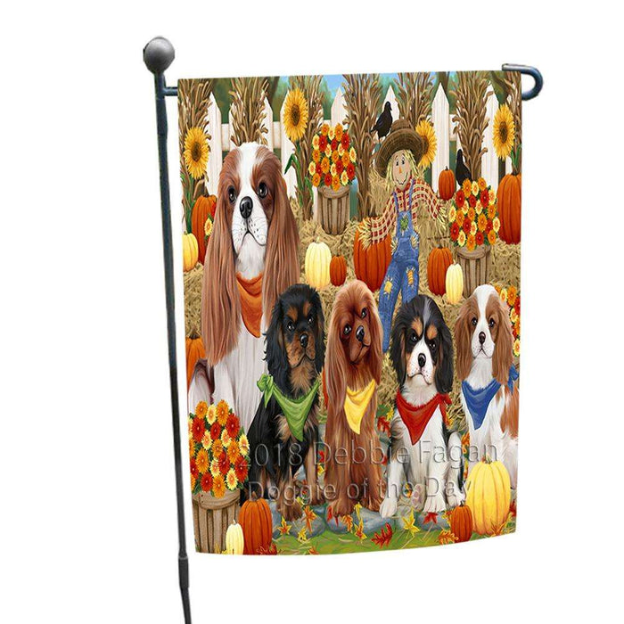 Fall Festive Gathering Cavalier King Charles Spaniels Dog with Pumpkins Garden Flag GFLG0516